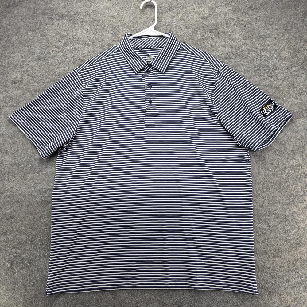 Under Armour Polo Shirt Mens XL Blue Striped Moisture Wicking Breathable Tagless